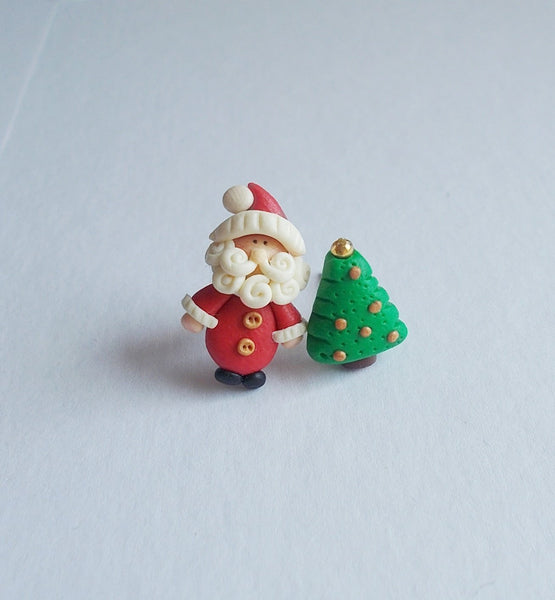 Santa stud earrings for Christmas, Handmade holiday gifts - Adventacle