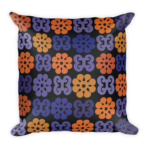 Adinkra Blue, Orange, and Black African Print Square Pillow - Adventacle