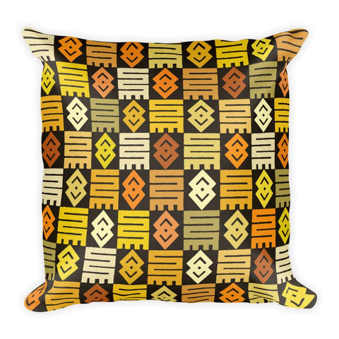 African Adinkra Print Pillow in Yellow, Cream, and Orange - Square Pillow - Adventacle