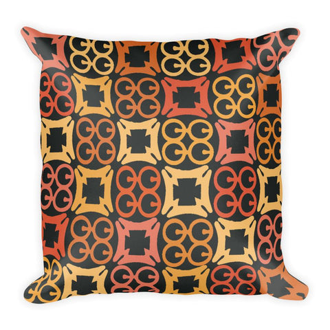 African pattern pillow with orange and yellow Adinkra symbol prints - Square Pillow - Adventacle
