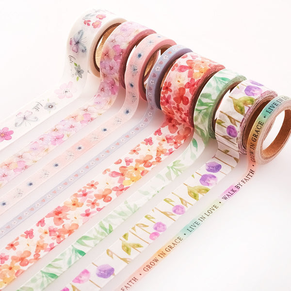 Bible Journaling Washi Tape Set - Set of 8 pieces - Blossoms of blessings OR 4 piece set - Forever Thankful - Adventacle
