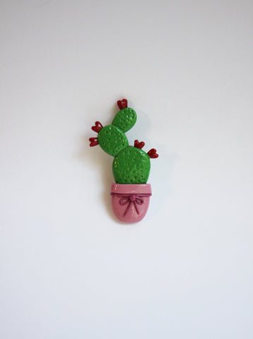 Cactus brooch, handmade from polymer clay - Adventacle
