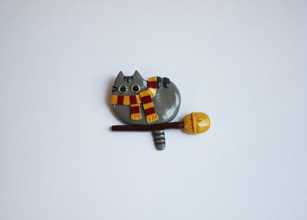Cat on broom brooch - Adventacle