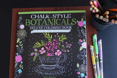 Chalkboard style adult coloring book - Chalk-Style Botanicals Deluxe Coloring Book - Color with markers, colored pencils or gel pens - Adventacle