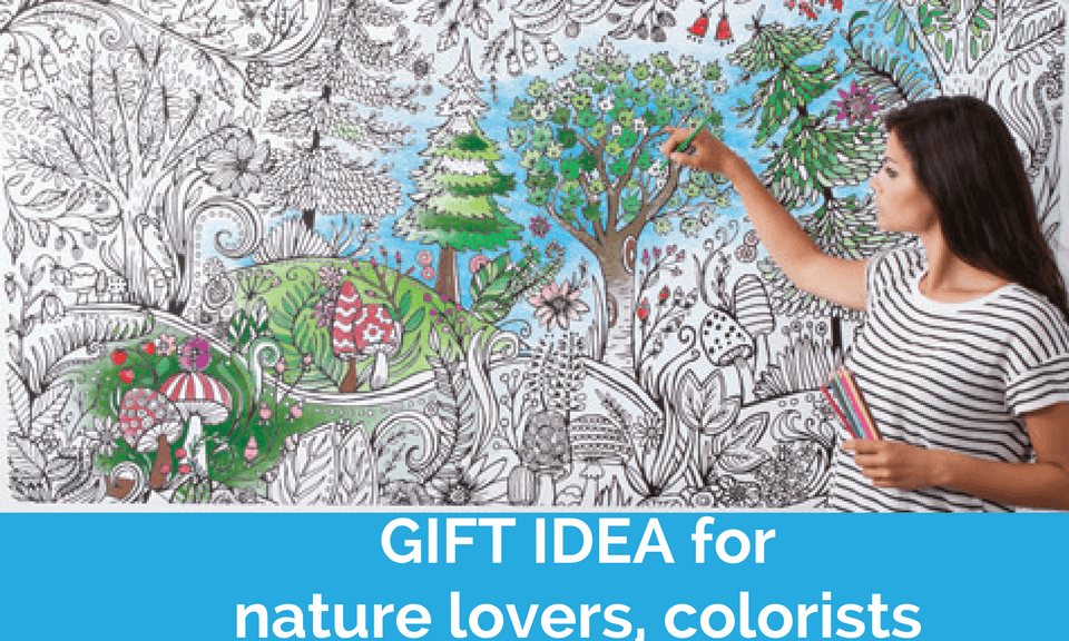 Giant Coloring Poster in Forest print - Wall Art To Color -Great Gift For Him Or Her - Adventacle