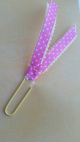 Gorgeous Book mark Clip - Set of 2 Planner Clips - White dots on pink, and yellow - Adventacle