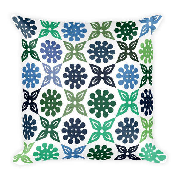 Green and Blue Patterned Square Pillow - Adventacle
