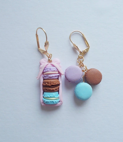 Oui Macaron mismatched earrings, Handmade gift for French macaron lovers - Adventacle