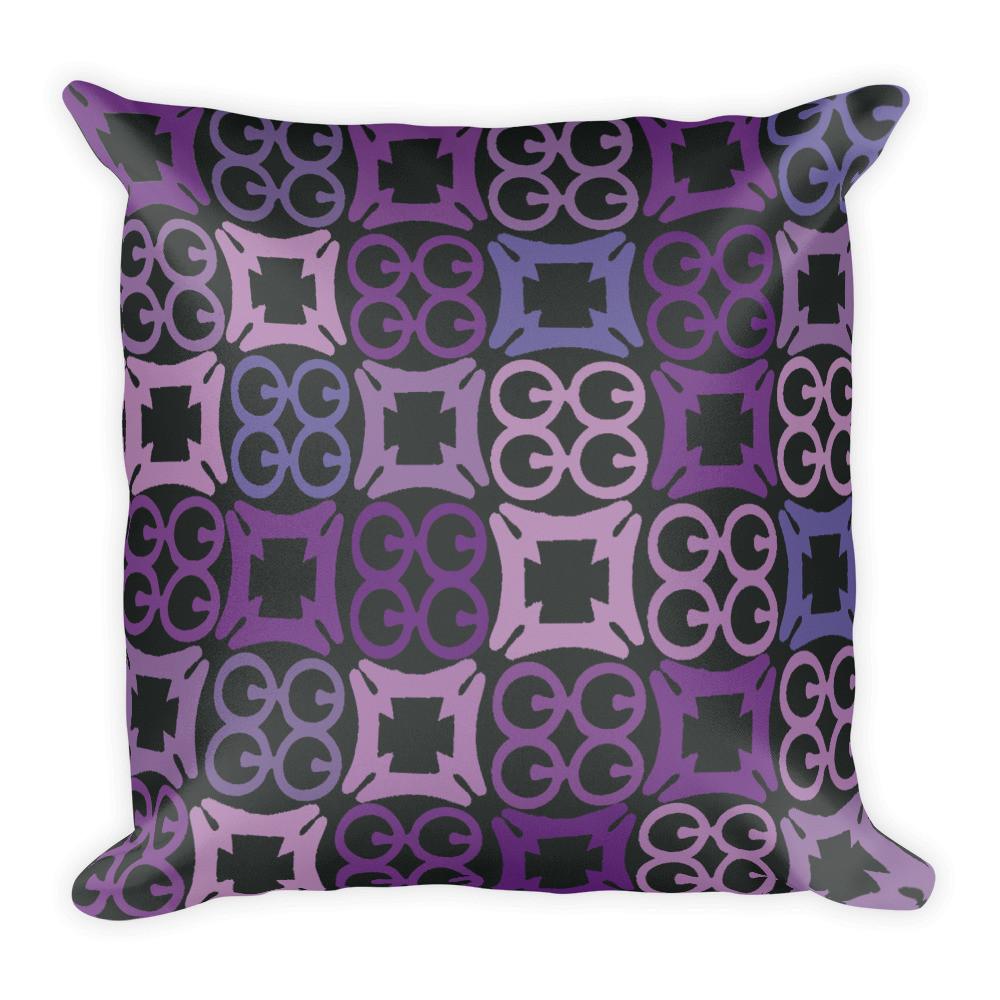 Purple, Black and Blue Square Pillow in African Adinkra Symbol Print - Home decor pillow - Adventacle