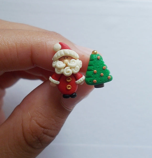 Santa stud earrings for Christmas, Handmade holiday gifts - Adventacle