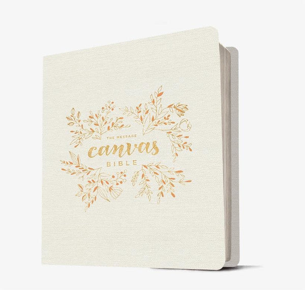 The Message Canvas Journaling Bible -White Canvas cover with gold foil detail- MSG Bible - Wedding Bible - - Adventacle